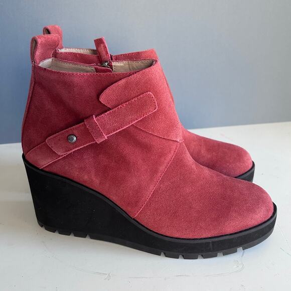 Eileen Fisher ankle boot size 10 NEW wedge‎ Pink Red suede Tinker everyday - Picture 1 of 11